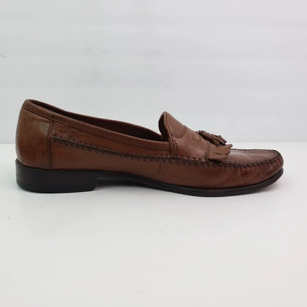 Bostonian Mens Size 11 Brown Leather Slip On Formal Tassel Loafer Shoes